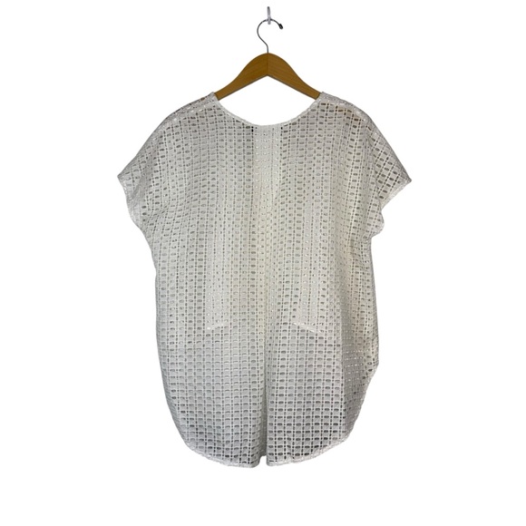 Abbey Glass Open Knit Hi Low Blouse Womans Small White Cotton Beachy Classic - Picture 2 of 9